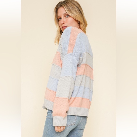 703. Hem & Thread Open Cardigan Sweater Color Block Stripe Cotton Blend New Item - Picture 7 of 12